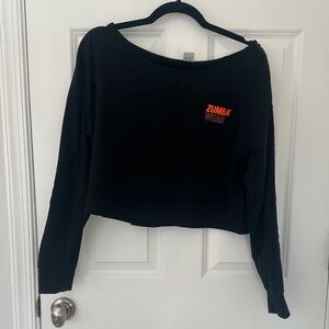 Zumba Fitness Black Cropped Crewneck Sweatshirt with Orange Logo